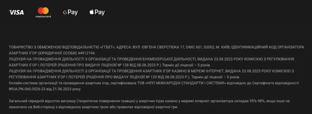 GGBET Футер